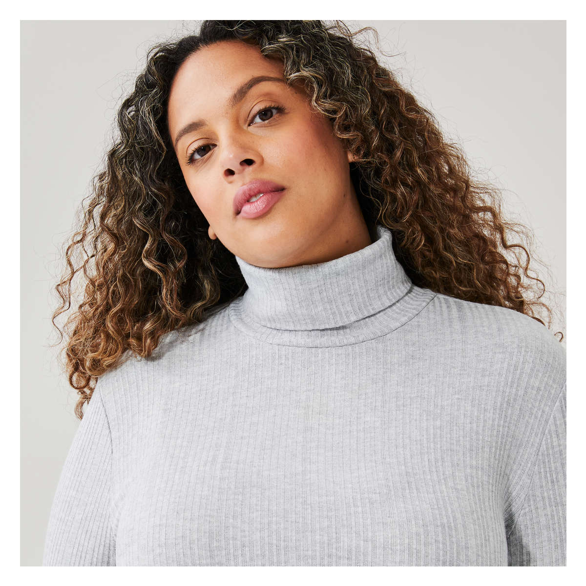 Women+ Rib Knit Turtleneck in Light Grey Mix from Joe Fresh